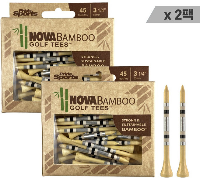 [프라이드 스포츠 정품 노바 밤부 골프티 2팩묶음] 대나무 골프티 우드티 나무티 골프티꽂이, 45개, 실버