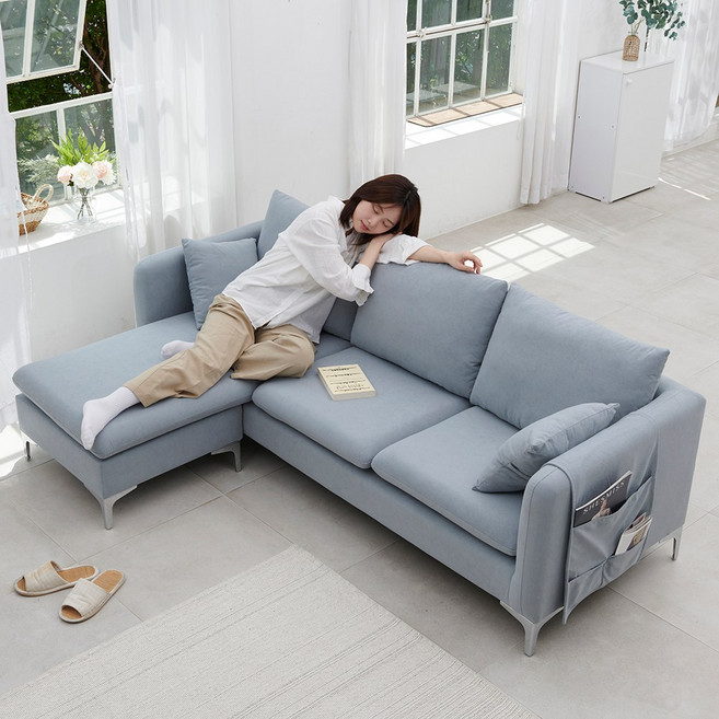 달리빙앤 로망스 아쿠아텍스 3인용 패브릭 소파, 그레이