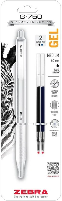 지브라 Pen G-750 접이식 젤 펜 0.7mm 펄화이트 배럴 리필 2개 포함, 지브라 Pen G-750 접이식 젤 펜 0.7mm 펄화 - 쿠팡