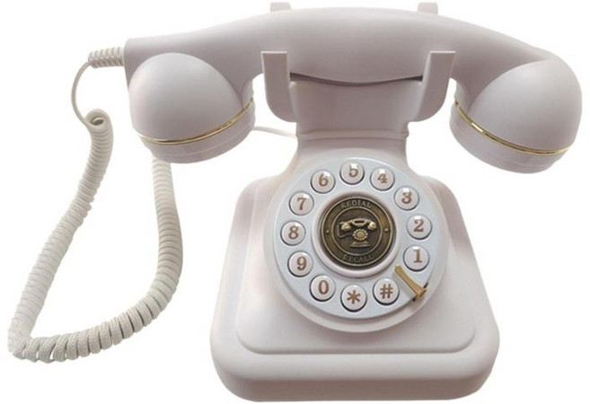 유선 전화 고정 전화 사무실 홈 장식 빈티지 푸시 버튼 다이얼 크리스마스 선물 유선 레트로 전화 유선 전화, 15cmx15.5cm, 하얀색, 합금