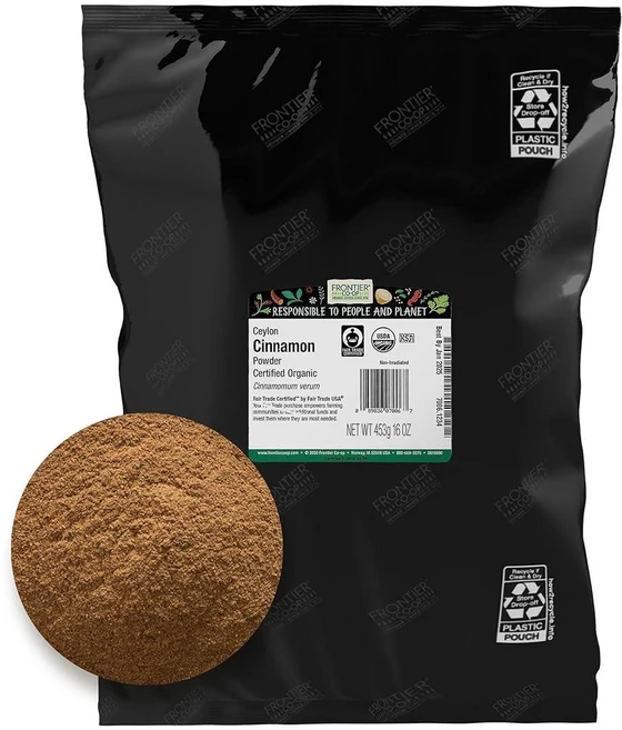 Frontier Co-op 계피 파우더 실론 유기농 인증 공정 무역 인증 코셔 비조사 제품 0.5 kg(1 파운드) 벌크 백 친환경 재배 Cinnamomum ve, 16 Ounce (Pack of 1) - 쿠팡