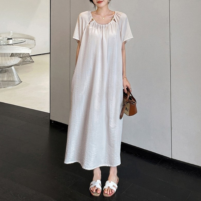 잇츠스타일 [L~3XL] 빅사이즈 쿨링 바캉스룩 린넨 반팔 원피스