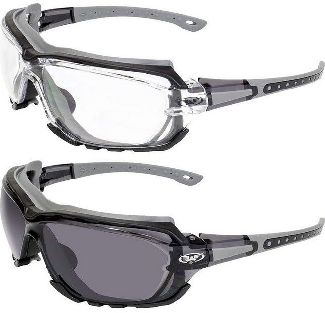 Global Vision Octane 패딩 오토바이 안전 선글라스 2쌍 투명 및 스모크 렌즈 ANSI Z87.1 (그레이), 회색