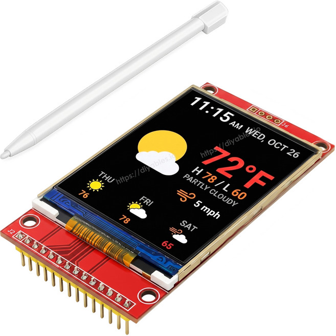 DIYables 2.4인치 터치 TFT LCD 디스플레이 모듈 320x240 ST7789 SPI 컬러 스크린 SD카드 슬롯 탑재 Arduino ESP32 ESP8266 호환, 1개