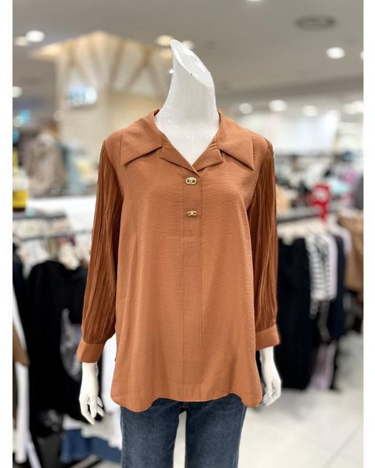 트리아나 소고 소매 플리츠 배색 블라우스 AAAI3BA072