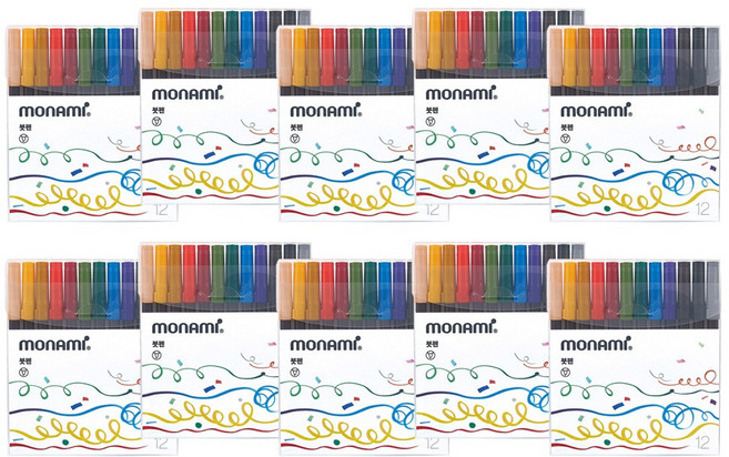 모나미 붓펜 12색세트 한국전통민화 캘리그라피 드로잉 수성 브러쉬펜, 10세트