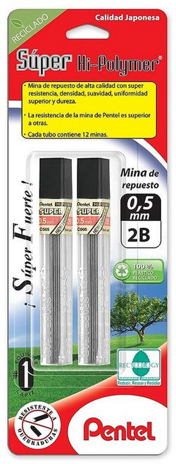 펜텔 미국매장정품+ 슈퍼 하이폴리머 샤프심 리필 0.5 MM 두께 2B 144 피스 C505-2B 1889956, HB.