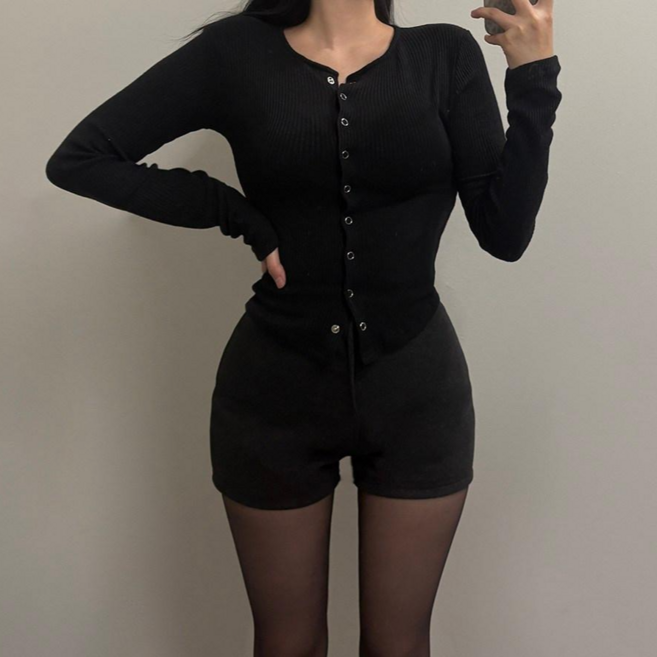 VANANA2 [쫀쫀한핏] 라인을예쁘게! 오픈 라운드넥 글램가디건 여성 니트 골지 섹시핏 똑딱티셔츠