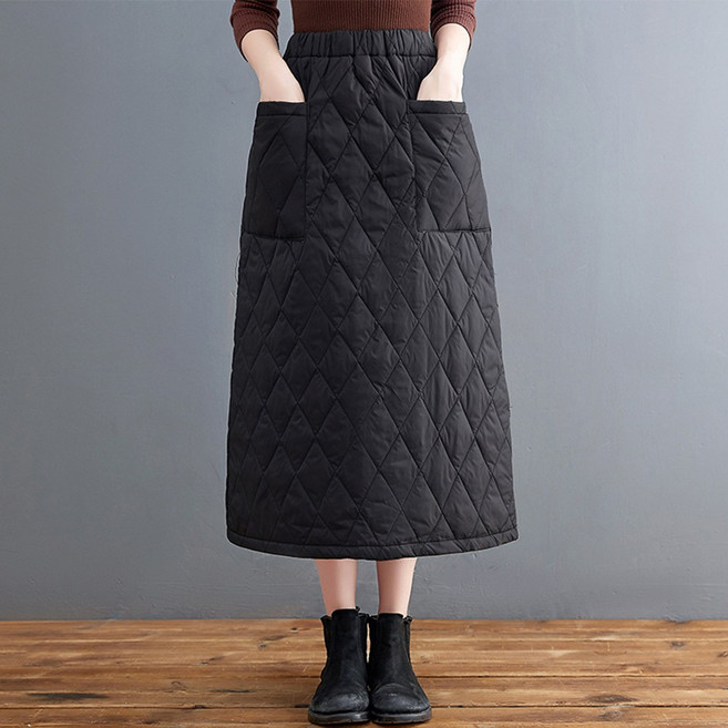 메이리앤 여성 겨울 패딩 롱스커트 퀄팅 허리밴딩 방한 치마