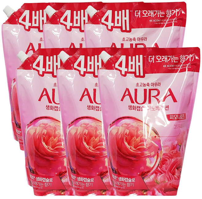 아우라 섬유유연제 피오니로즈향 리필, 1.7L, 1개입, 6개