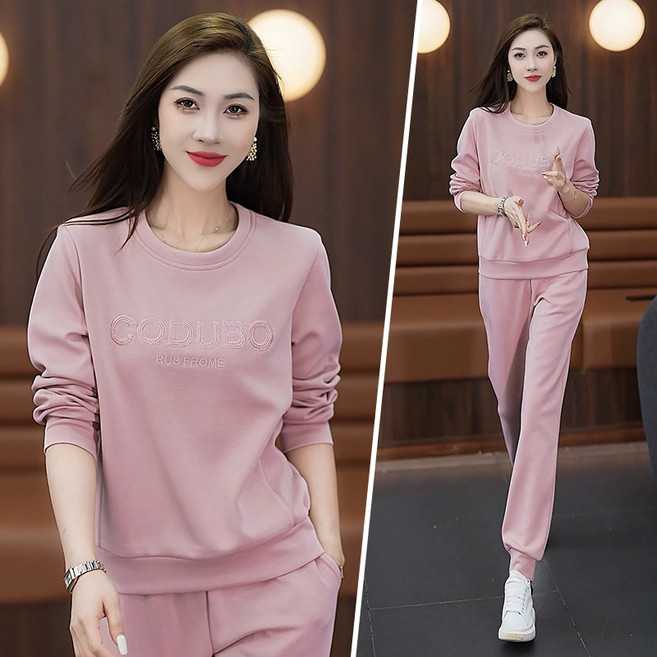 TIMEPURE 여자 트레이닝 세트 봄가을 패션 캐주얼 운동 빅사이즈 라운드넥 긴팔 티셔츠 맨투맨+조깅 팬츠 긴바지 슬랙스 상하의 투피스