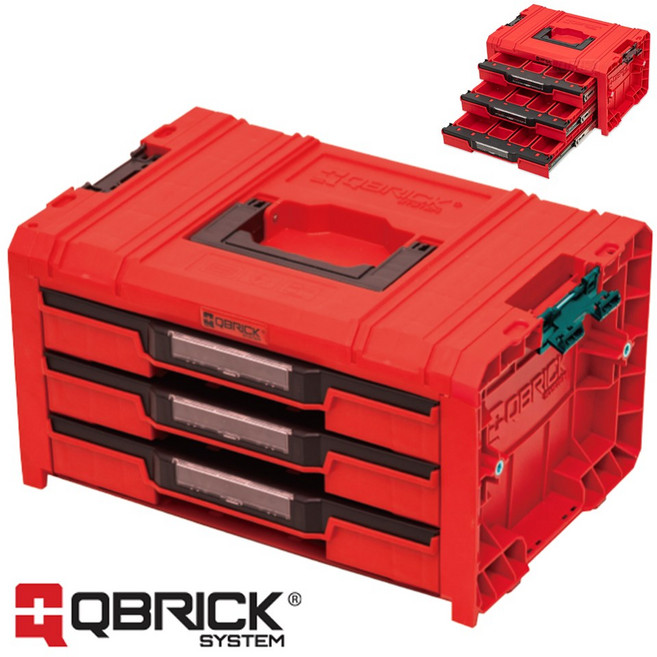 큐브릭 서랍형 3단 슬라이드 공구함 PRO Drawer 3 Toolbox 2.0 Red, 1개