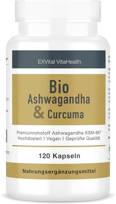 독일 엑스바이탈 EXVital ashwagandha 아슈와간다 2100mg KSM-66 & 커큐마 강황 1800mg, 6개, 120정