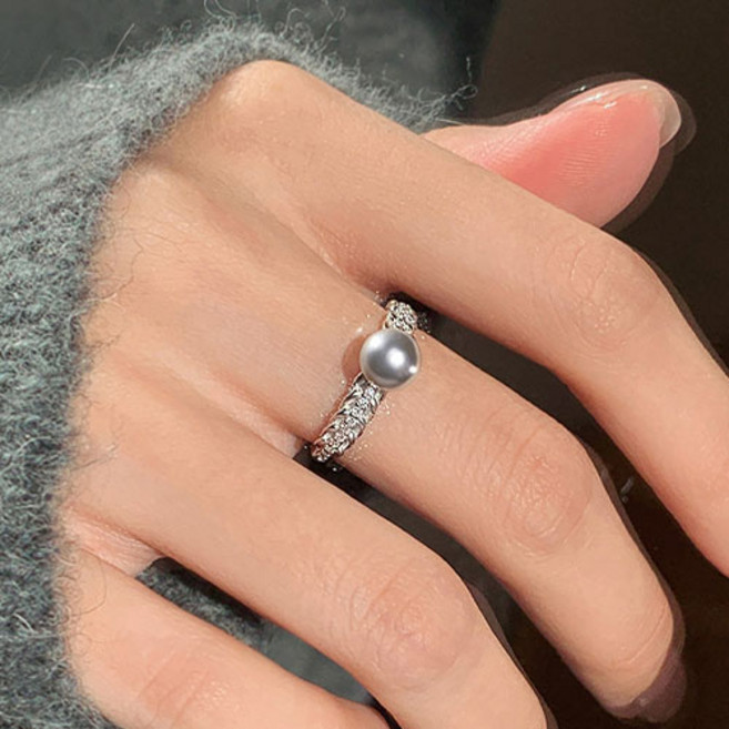 여성 큐빅 진주 트위스트 꼬임 오픈 링 반지 A1443