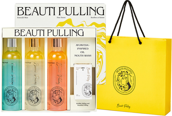 동국제약 덴트릭스 뷰티풀링 오일마우스워시 기프트 세트 (280ml 3종+전용 가글컵 1개+쇼핑백포함) 충치예방 구취제거 오일풀링 디톡스가글 잇몸질환예방 구강케어 선물세트, 1세트