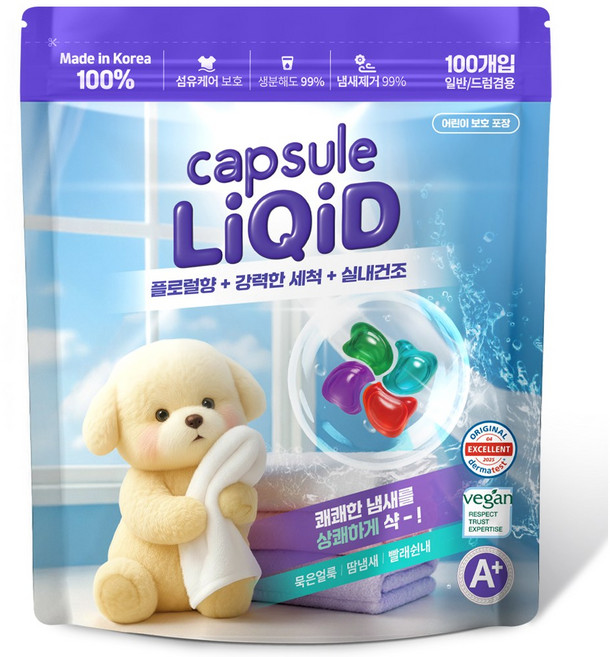 캡슐세제 리퀴드 4챔버 실내건조 캡슐 세탁 세제, 1개, 100개입