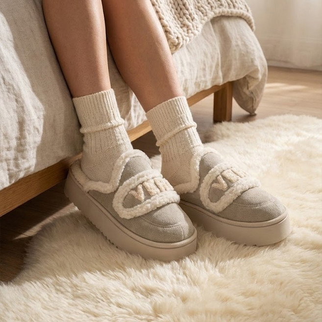 버디그리스 겨울 시어링 뽀글이 4cm 키높이 통굽 털슬리퍼