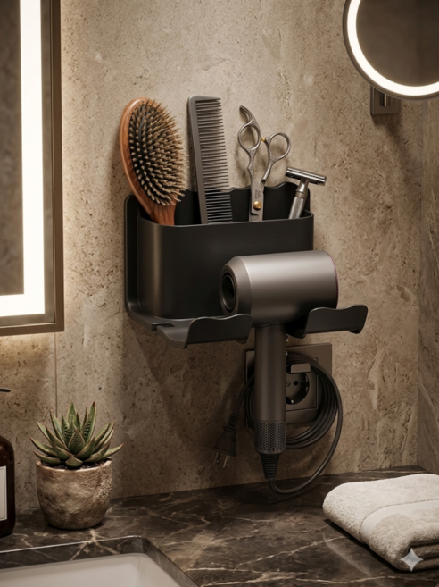 무타공 드라이기 거치대, 블랙, 1개