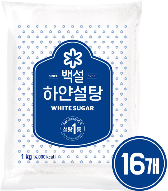 CJ제일제당 백설 하얀설탕 1kg (16개), 16개