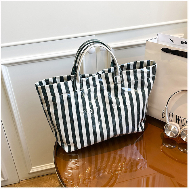 페이지샵 내추럴 크래프트 PVC 스트라이프 줄무늬 숄더백 토트백 보부상백