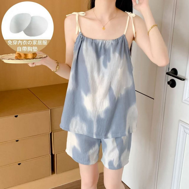 睡衣套裝 帶胸墊 小櫻桃圖案 可外穿家居服