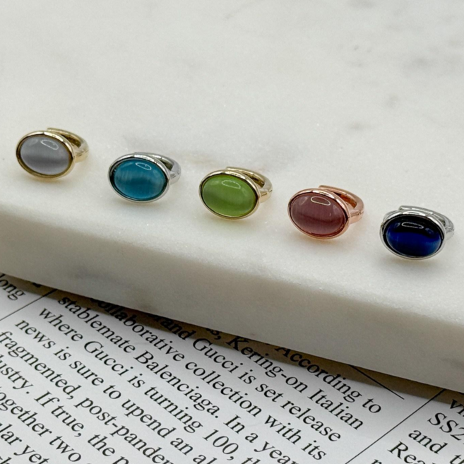 호마이카 원석 컬러 포인트 타원 원터치 링귀걸이 은은한 광택 5color