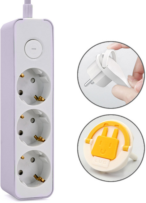러그박스 고용량 절전 스위치 멀티탭 3구 3500W, 퍼플, 1개, 3m