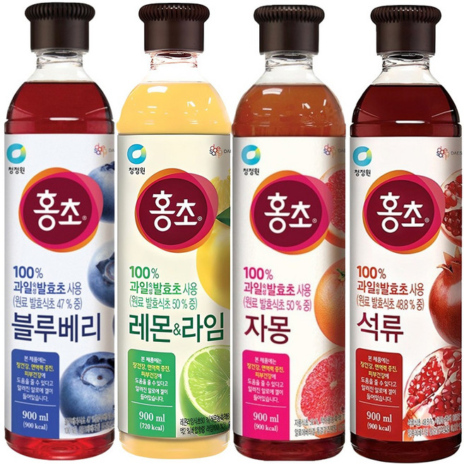 청정원 홍초 블루베리 + 레몬라임 + 자몽 +석류, 1세트, 3.6L