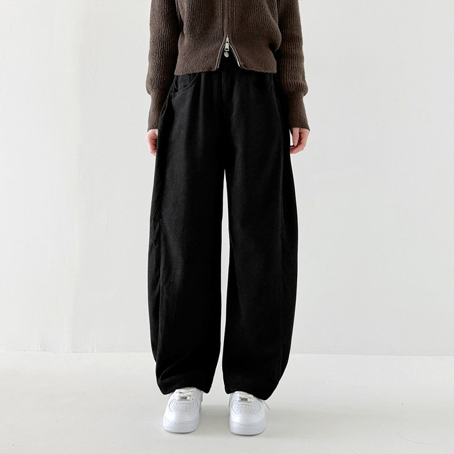 슬로핏 2WAY 겨울 코듀로이 기모 스판 와이드 팬츠 밑단 스냅 벌룬핏 히든밴딩 하이웨스트 골덴 바지