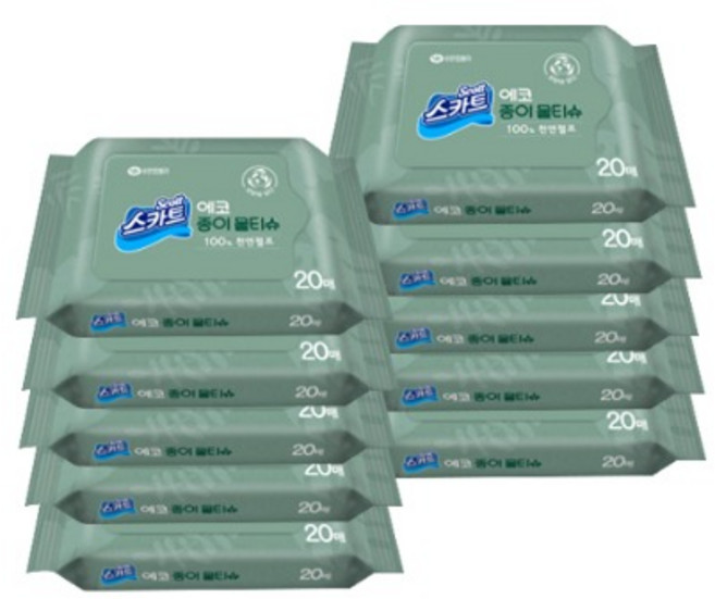 스카트 자연분해 에코종이물티슈 20매 10팩 휴대용, 20개입, 24개