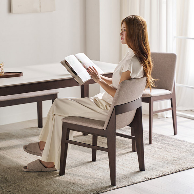 삼익가구 아벨로 원목 디자인 의자, 1개, 오트밀+월넛