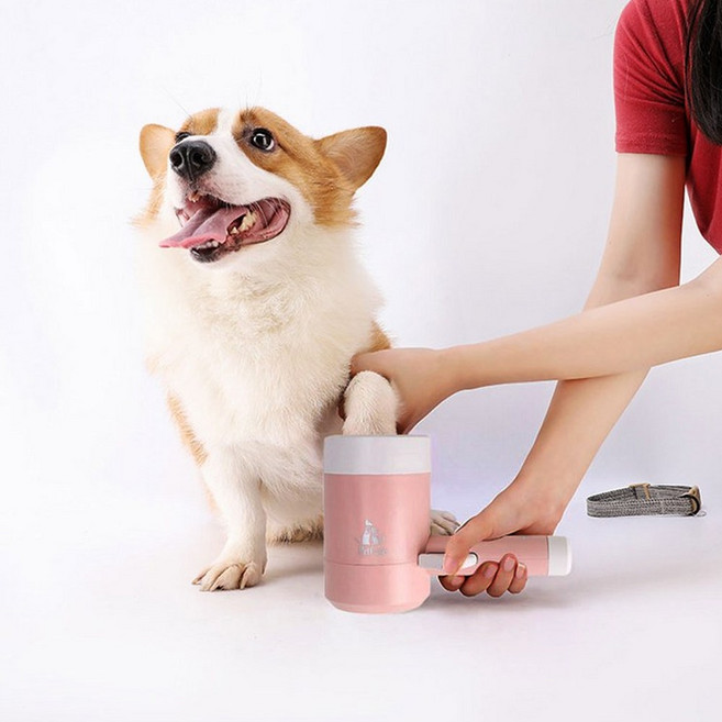 현데코 강아지발 반자동 세척기 반려동물 발닦이 클리너컵 1개 연핑크