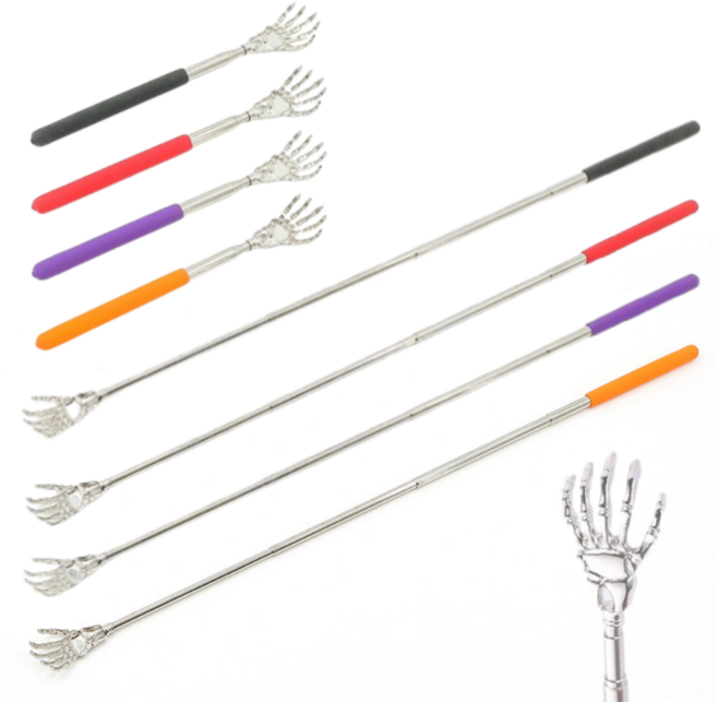 쿠시드 해골 손모양 길이조절 접이식 효자손 4P 세트, 1세트, 블랙+퍼플+레드+오렌지