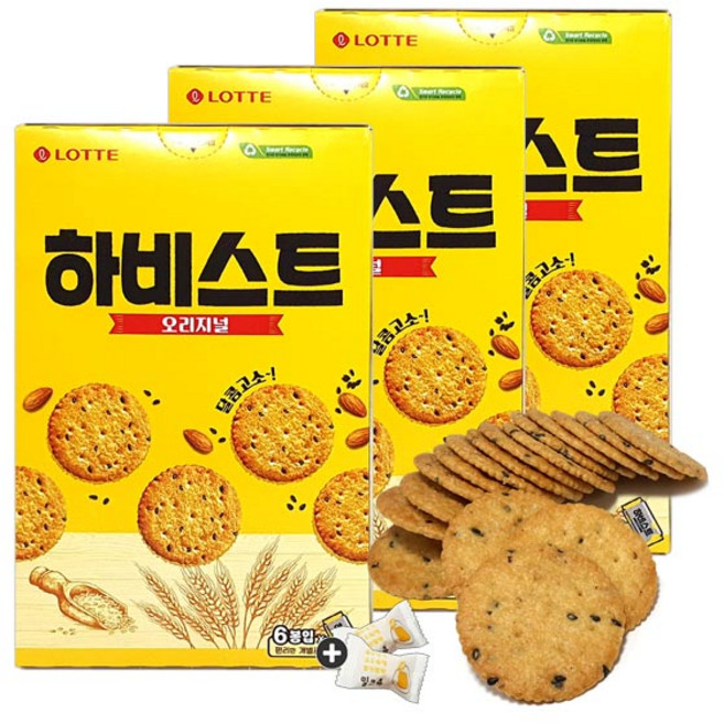 롯데 하비스트 오리지널(6봉입) x 3통+밀크츄 2개 세트 번들 10호, 1세트, 890g