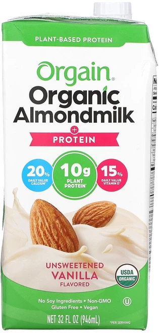건강챙기세요 Orgain 식물성 성분 유기농 아몬드 우유 + 단백질 무가당 바닐라 946ml(32fl oz) 백살까지오래오래, Orgain식물성성분유기농아몬드우유단백질무가당바닐라94, 1개, 946ml - 쿠팡