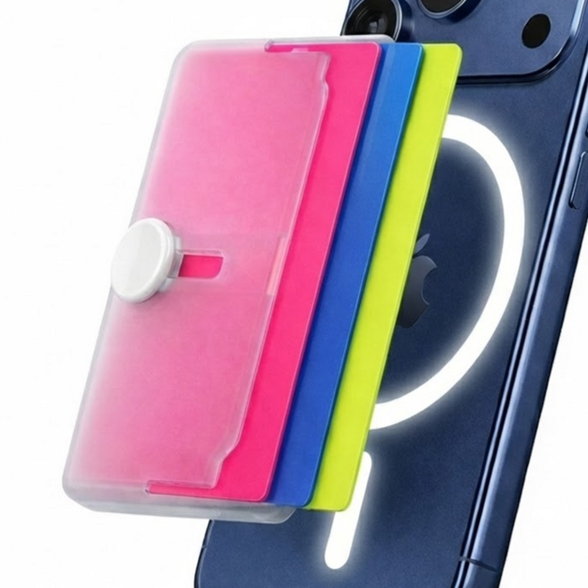 발란드 3장 수납 버튼 슬라이드 아이폰 갤럭시 맥세이프 카드 지갑 휴대폰 홀더, 1개, 매트 클리어