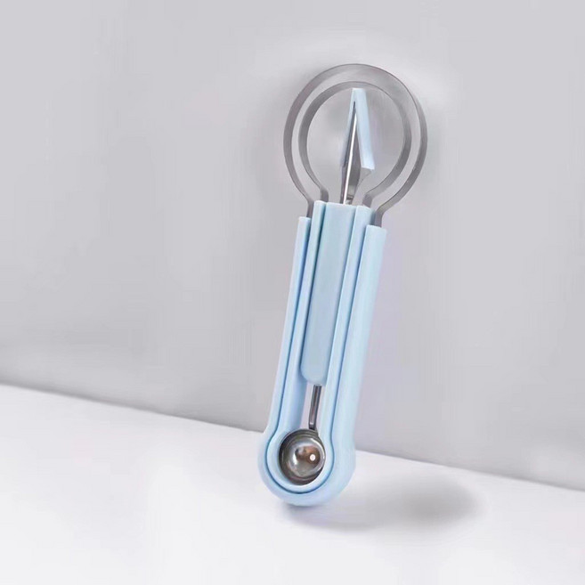 宅宅懂生活 三合一水果挖球器 雙頭西瓜挖球器 冰淇淋挖球 雕花挖哈密瓜 水果 切水果 冰淇淋勺 西瓜勺, 藍色【台灣現貨】, 1個