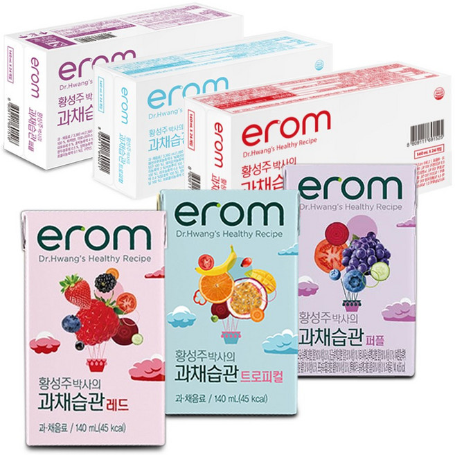 이롬 황성주박사의 과채습관 혼합주스 3종 (퍼플 24팩+트로피컬 24팩+레드 24팩) 140ml/72팩, 72팩, 140ml