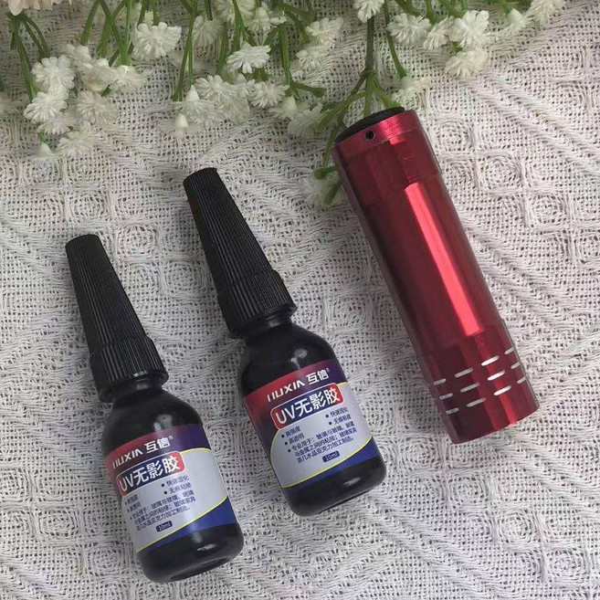 IIUXIN UV 無影膠 玻璃茶几金屬水晶工藝品專用膠 透明無痕 附UV小電筒, 1個, 19毫陞 瓶 送紫外綫 大電筒 快幹, N/A