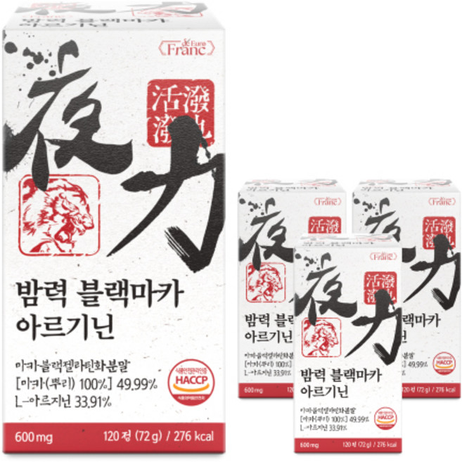 밤력 블랙마카 장어 30.8배 아르기닌 남성활력 야관문, 4개, 120정
