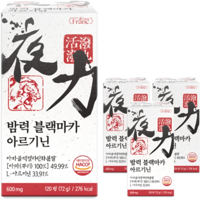 밤력 블랙마카 장어 30.8배 아르기닌 남성활력 야관문, 4개, 120정 - 쿠팡