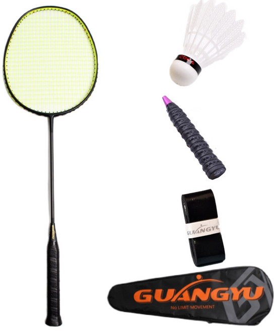 초경량 풀 카본 6U 72g 배드민턴 라켓 1P+가방1+그립1+라켓 보호 테이프1+셔틀콕1, 1개, 그린 블랙