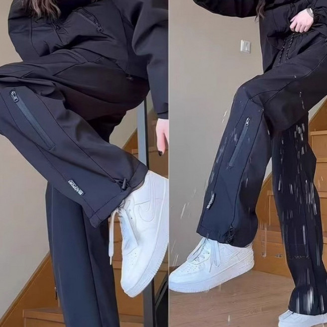 유니픽 여성 가을겨울 방수 소재 캐주얼 바지 심플 지퍼 디자인 루즈핏wd