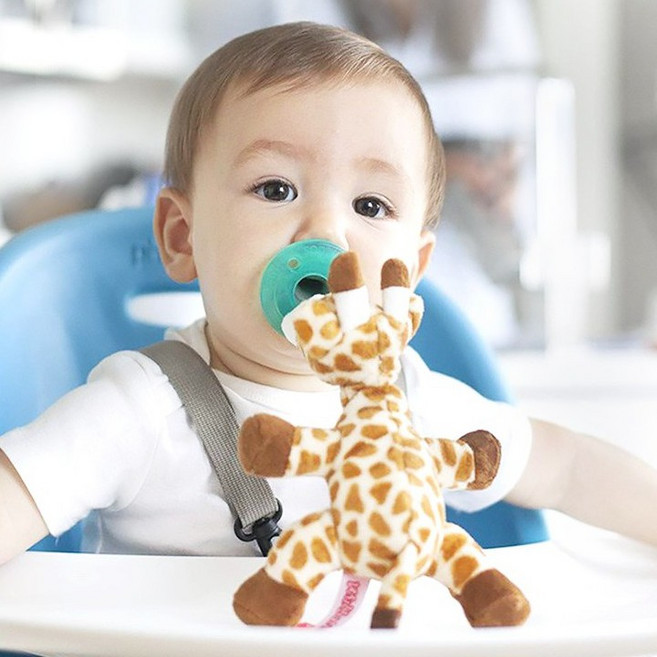WubbaNub 安撫奶嘴玩偶 醫用級矽膠 適用0-36個月, 長頸鹿, 1個