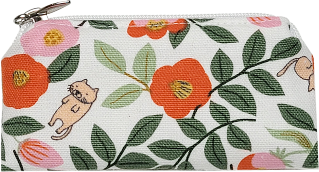 파우마우 면 지퍼 도장 파우치, 꽃숨냥화이트, 1개
