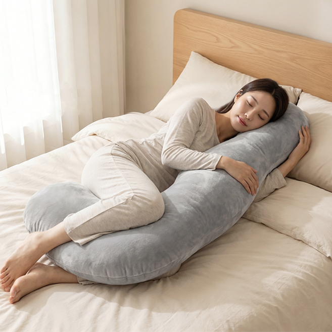 NUNUHANA 인체공학 초대형 바디필로우 안고자는 베개, 그레이