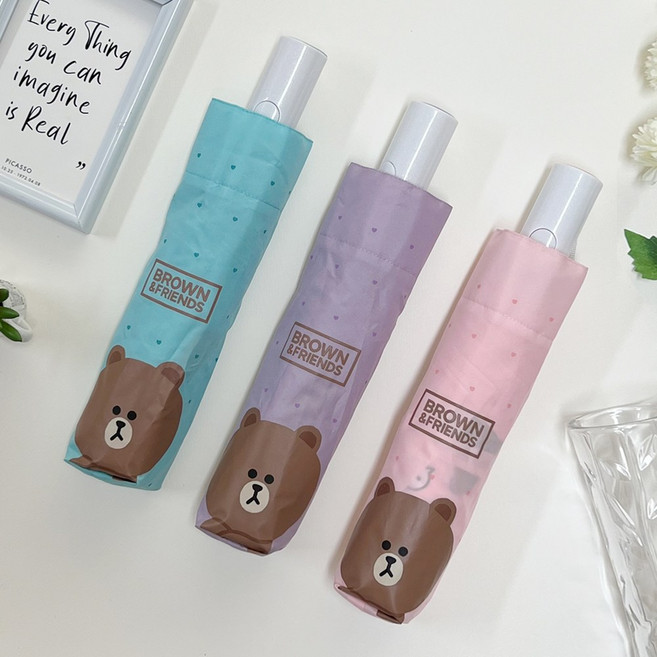 브라운앤프렌즈 3단 러블리 안전 자동우산