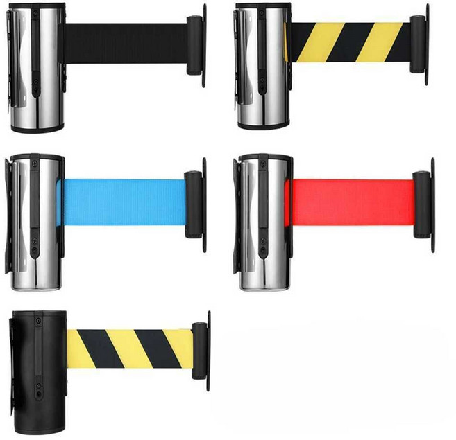 벨트차단봉 전시회 대기용 통제선 출입금지 간이펜스, 실버 5m 옐로우 및 블랙 스트랩, 1개