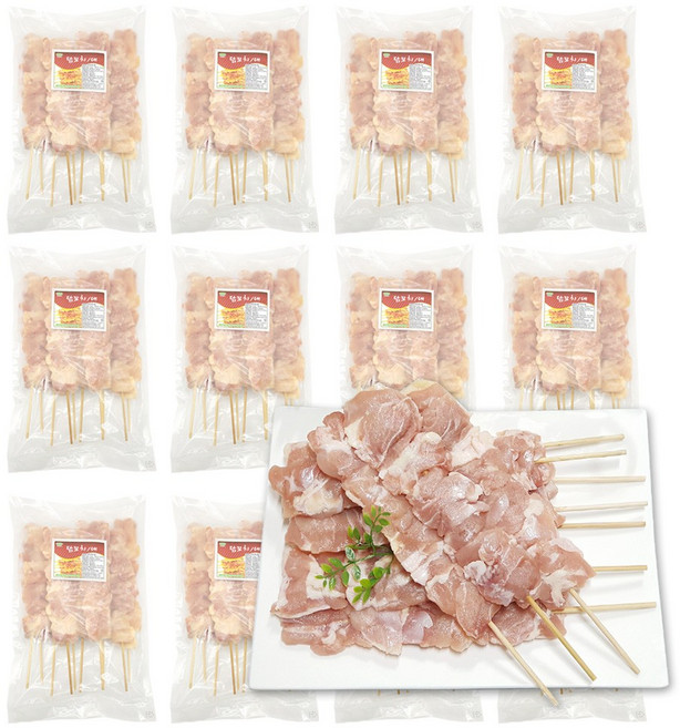 가나안식품 업소용 순살닭꼬치/대 13팩 냉동 닭꼬치 숯불 캠핑 파닭 데리야끼, 1kg