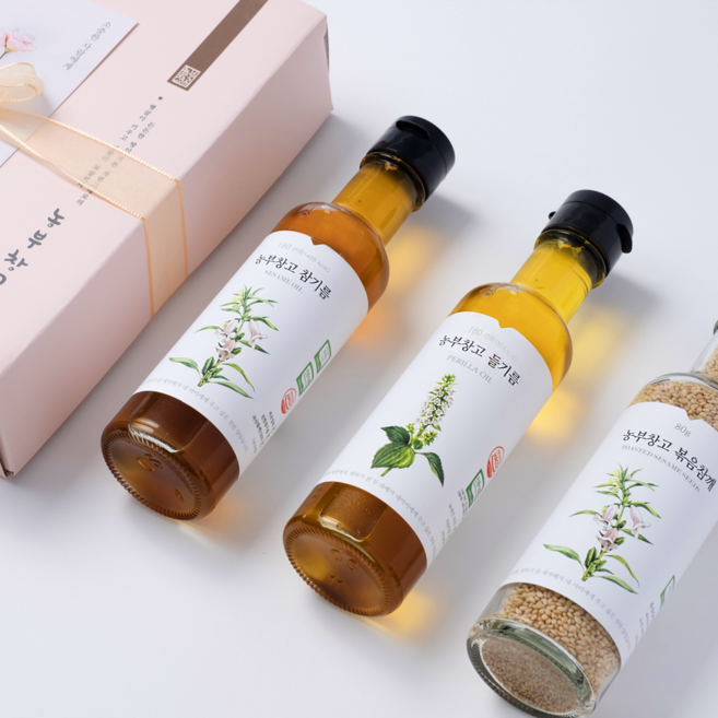 [국산100%] 참기름 들기름 볶음참깨 3종 선물세트 농부창고, 1박스